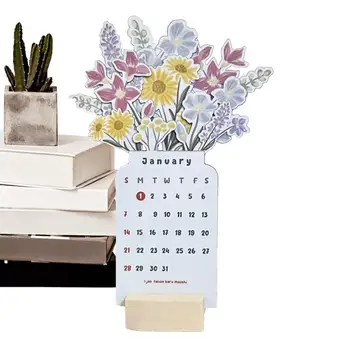 Настолни календари Bloomy Flowers с флорални мотиви в 2024 година Преносим календар с дървена основа Проектанти на година за прикроватного масата за хранене