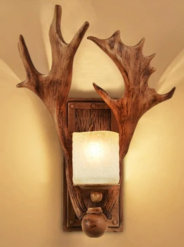 Стенен лампа в скандинавски ретро стил с оленьими рога в индустриален стил за хол, трапезария, спалня, прикроватной лампи