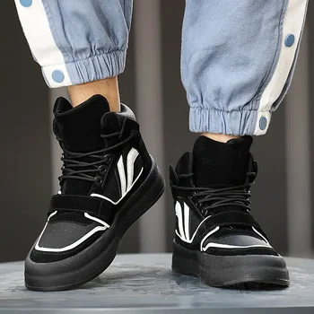 Нови мъжки Маратонки с най-високо берцем на есен, Удобни обувки на платформа 2024 г., Модни Дишащи обувки за скейтборд дантела, Zapatillas De Hombre
