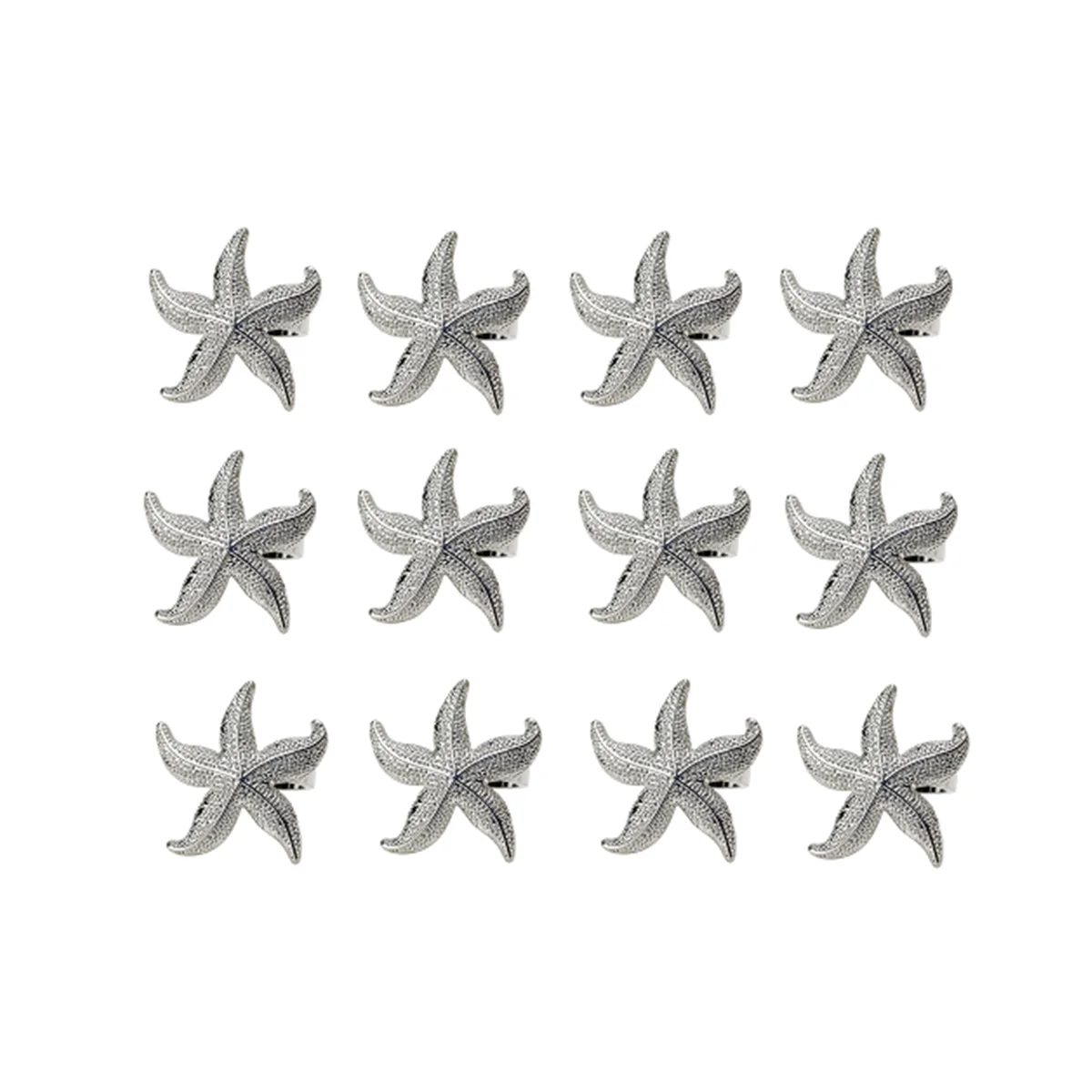 Пръстени за салфетки във формата на морски звезди, 12 Сребърни пръстени за лятна сватба в морски стил Декор плажен маса
