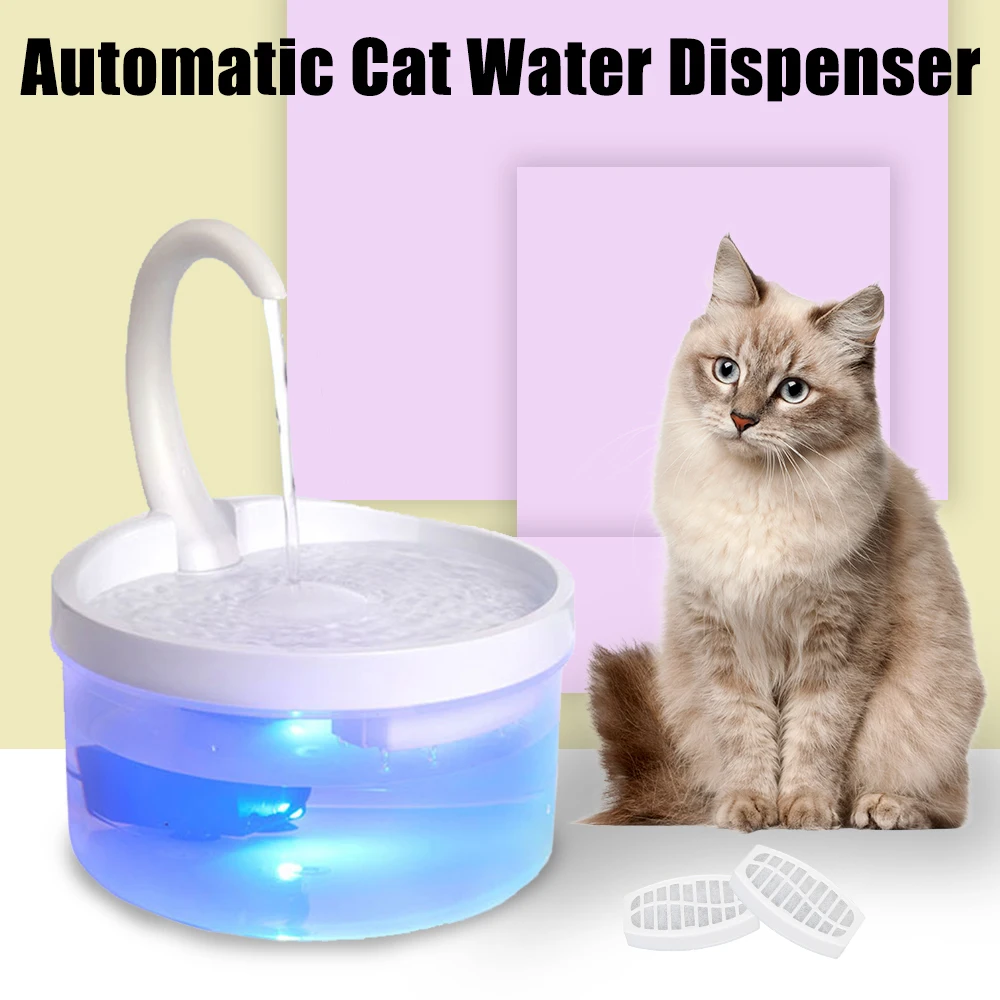 Фонтан за вода за котки във формата на лебед шията с led осветление се захранва от USB, автоматични вода опаковка, опаковка за домашни любимци обем 2 л, Филтър за пиене на домашни любимци, фидер