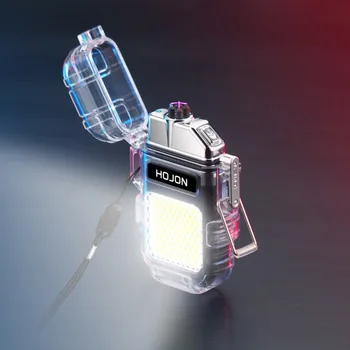 Електрически фенер, прозрачна, водоустойчива двухдуговая ветрозащитная запалка, акумулаторна чрез USB с led подсветка, подарък за нощуване на открито