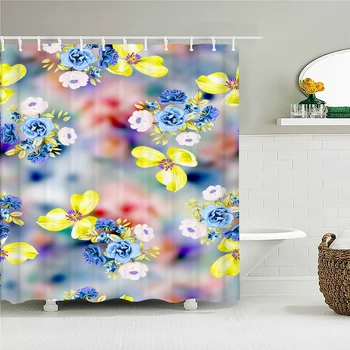 Цветни Красиви Цветя Завеса за баня от водоустойчив плат Завеси за душ с флорални принтом Рози Декор на екрана за баня с куки