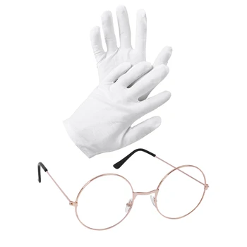 Очила на Дядо Коледа, Подходящи за Плосък Точки с Едноцветните Ръкавици в Бял Цвят за Сценичното представяне, Подпори за Коледно парти, Cosplay